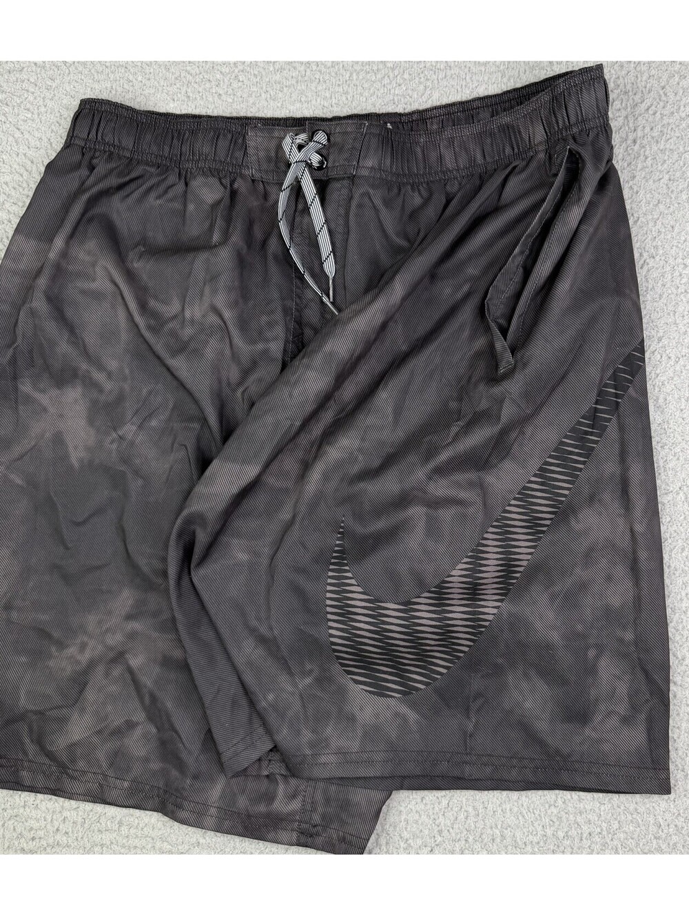 Nike Swim Trunks Hybrid Shorts Black Tie Dye Big Swoosh Mesh Lined Men’s 2XL